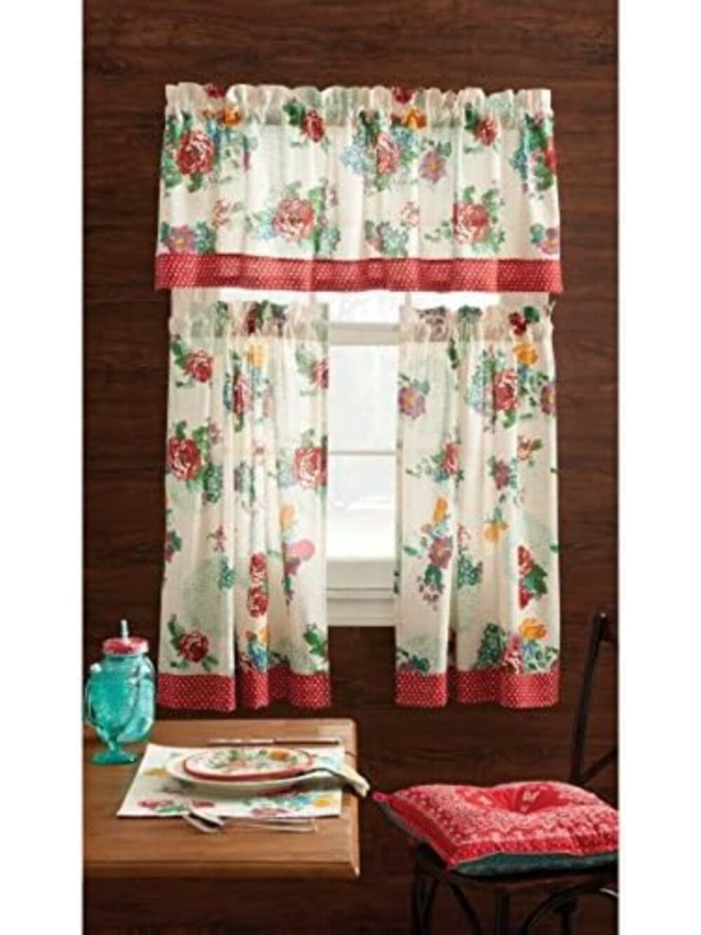 The Woman Pioneer Home White Country Garden Valance 3pc Set Kitchen Curtain